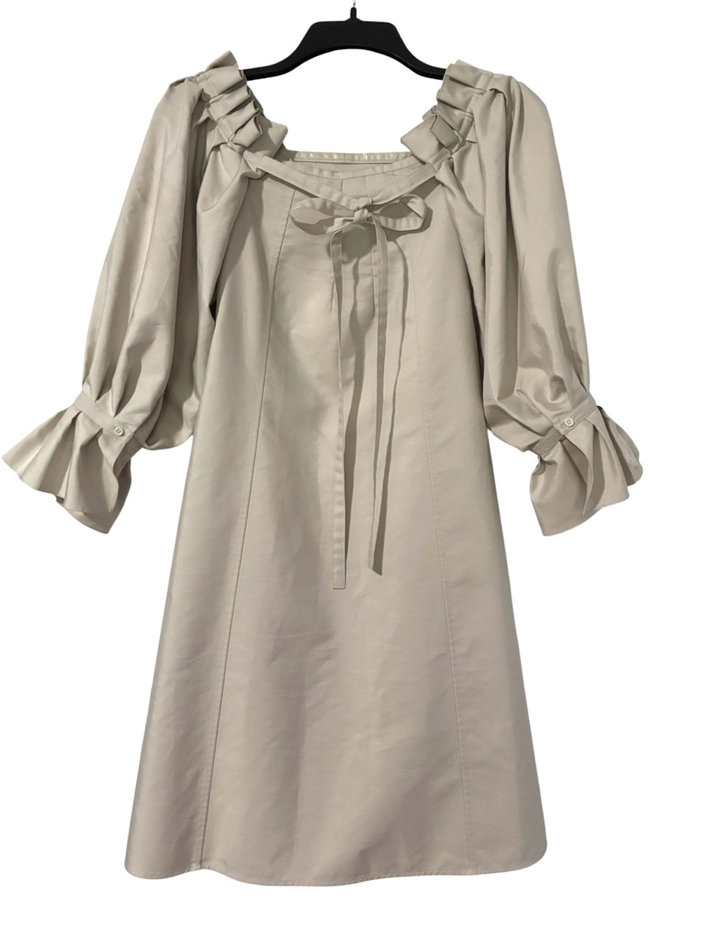 ADEAM Beige Square Neck Ruffle Sleeve A-Line Dress  Classic Chic Neutral Size 2 - Picture 3 of 13
